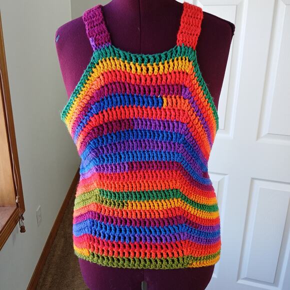 Crochet Rainbow Variegate Tank Top Racerback fits size M - XL handmade unique - Picture 14 of 14